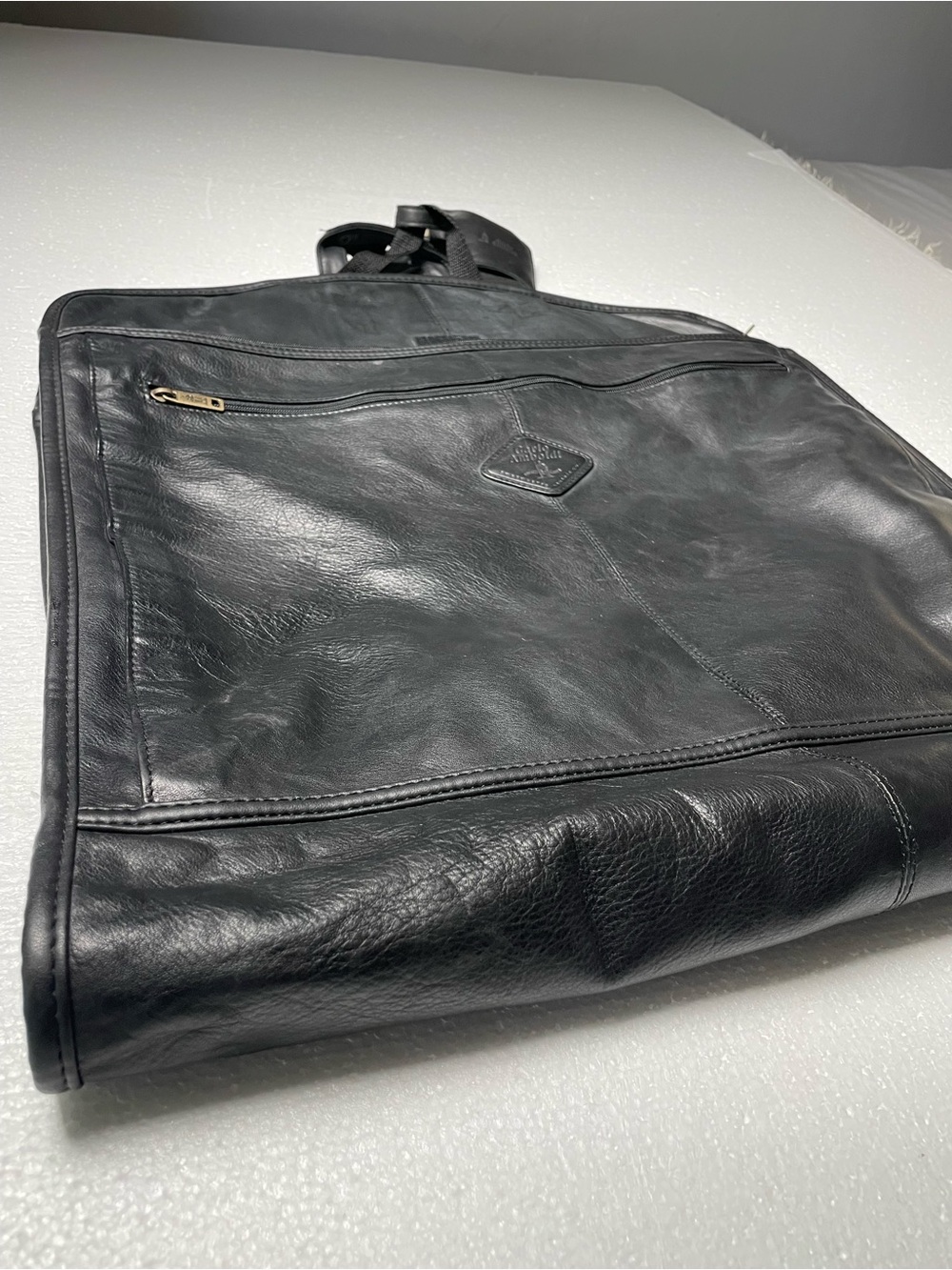 Black Leather Laptop Briefcase with Front Zip Pocket - Unbranded